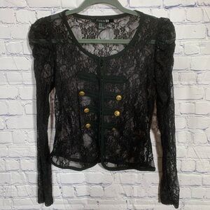 Forever 21 Womens Sheer Lace Military Blouse Black Size M Whimsigoth Steam Punk